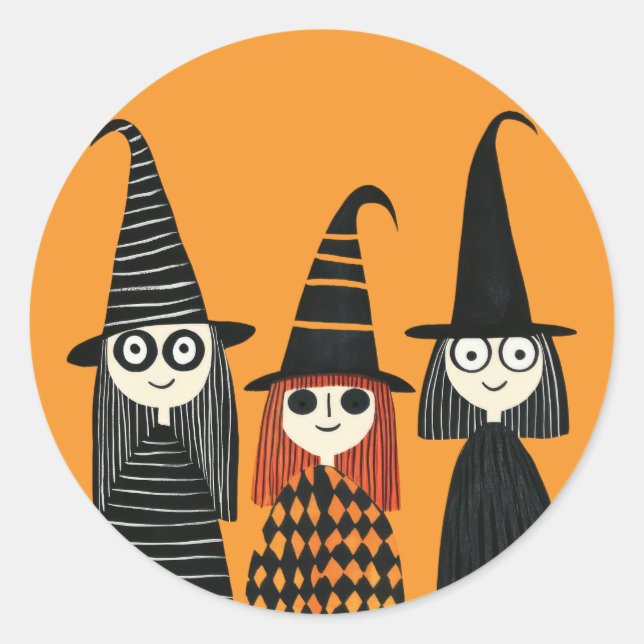 Cartoon Hexen Spooky Niedlich Halloween Runder Aufkleber (Vorderseite)
