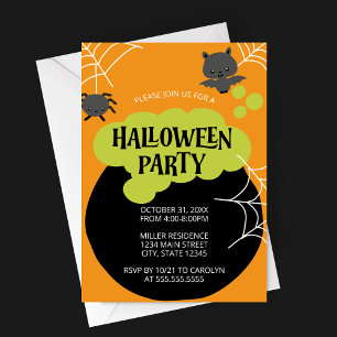 Cartoon Hexs Cauldron Kid's Halloween-Party Einladung
