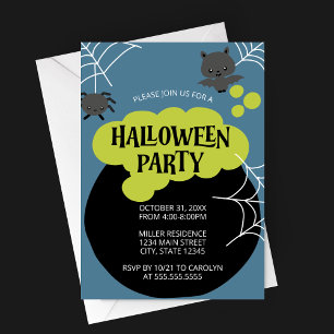 Cartoon Hexs Cauldron Kid's Halloween-Party Einladung