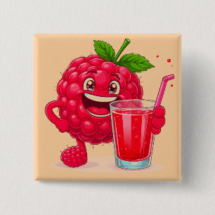 Cartoon Himbeerscharakter mit Smoothie Button