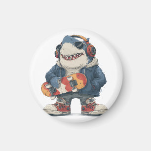 Cartoon-Hip-Hop-Hai Charakter mit Skateboard  Magnet