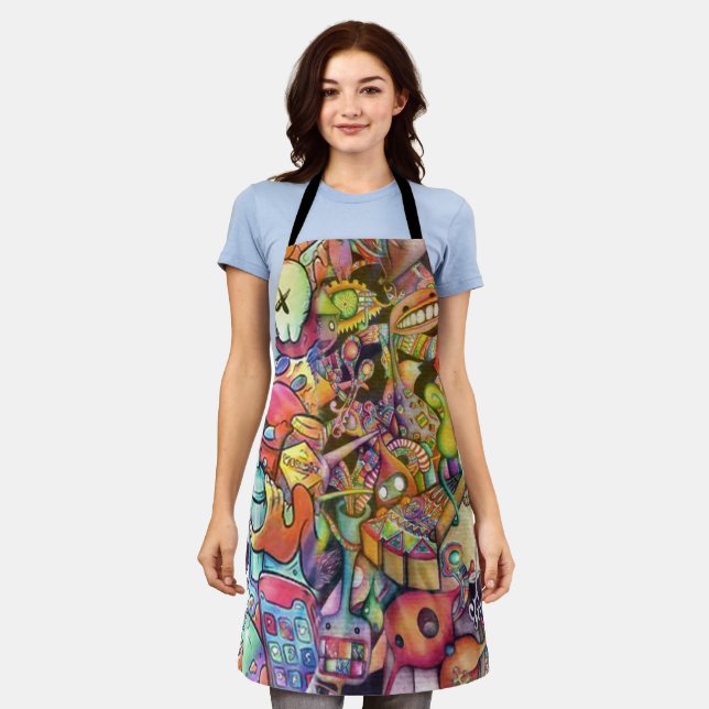 Cartoon Hippie Doodle Art Schürze (Getragen)