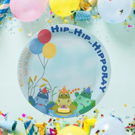 Cartoon Hippo feiert Geburtstag am Fluss Pappteller