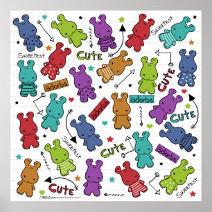 Cartoon Hippo Muster Poster