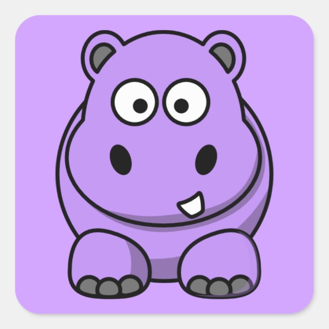 Cartoon-Hippo niedlich ansprechend freundlich lila Quadratischer Aufkleber (Vorderseite)