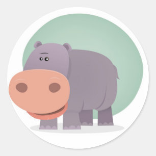 Cartoon Hippo Runder Aufkleber