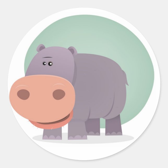 Cartoon Hippo Runder Aufkleber (Vorderseite)