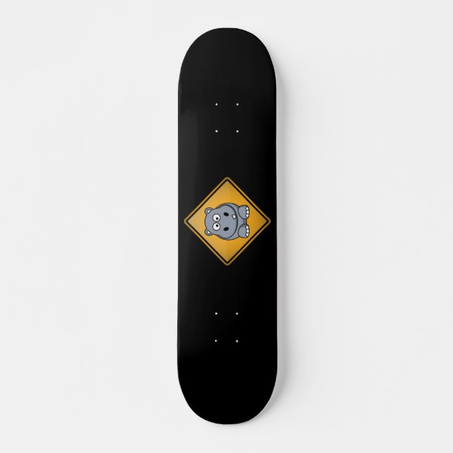Cartoon Hippo Warnzeichen Skateboard (Vorne)
