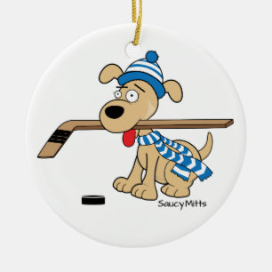 Cartoon-Hockey-Hundeweihnachtsverzierung Keramikornament