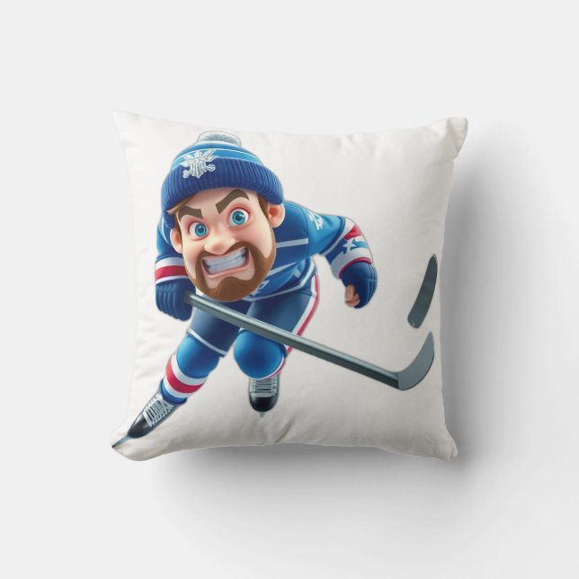 Cartoon Hockey Player Skating with Intense Express Kissen (Vorderseite)