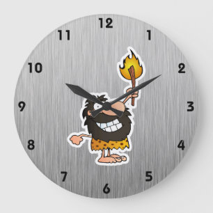 Cartoon-Höhlenbewohner; Metall-Blick Große Wanduhr
