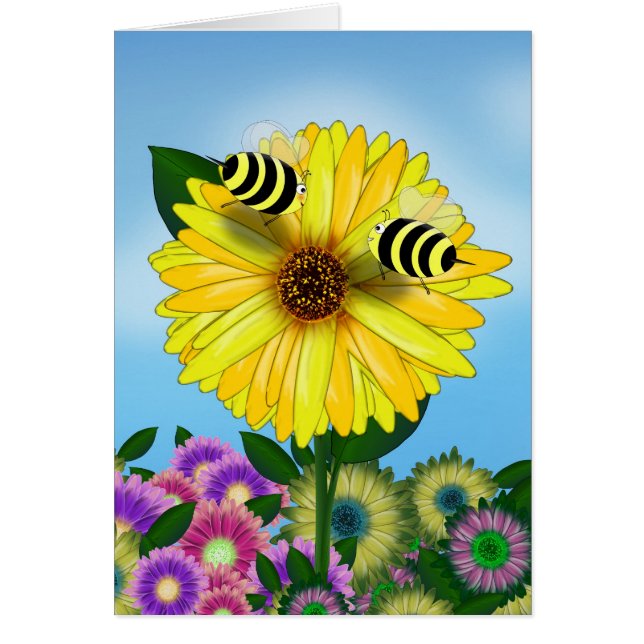 Cartoon Honey Abeilles Réunion sur la Fleur Jaune (Devant)