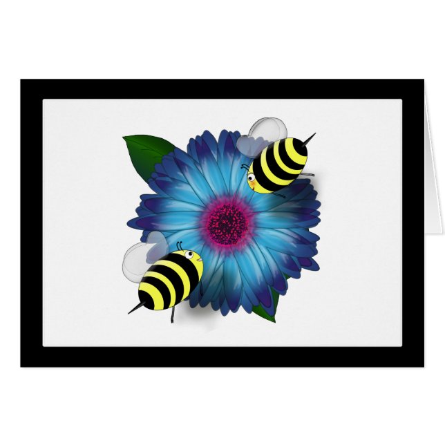 Cartoon Honey Bees Meeting auf Blue Blume (Vorderseite (Horizontal))