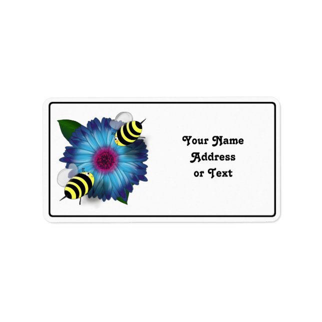 Cartoon Honey Bees Meeting auf Blue Blume Adressaufkleber (Vorne)