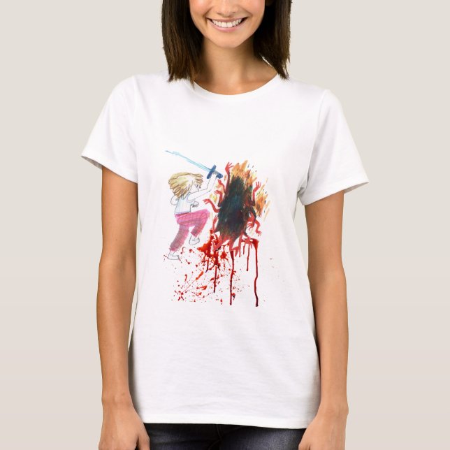 Cartoon Horror Monster Girl Kampf Kakerlaken T-Shirt (Vorderseite)