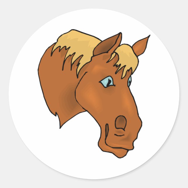 Cartoon Horsehead Runder Aufkleber (Vorderseite)