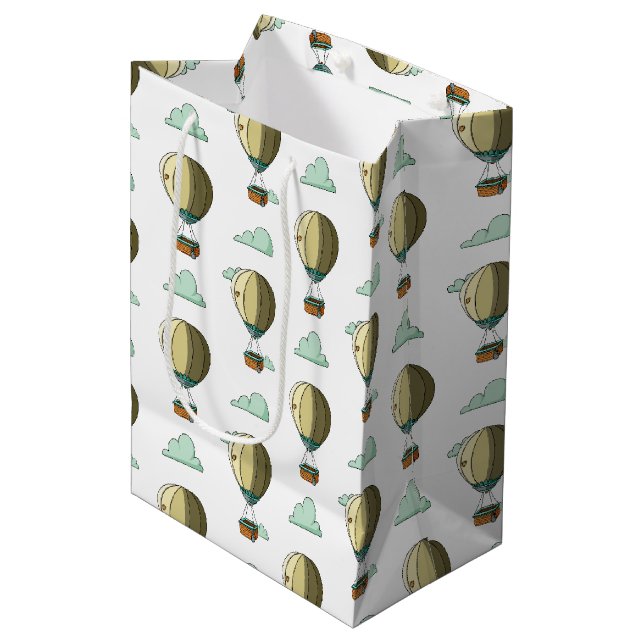 Cartoon Hot Air Ballon Neutral Baby Dusche Mittlere Geschenktüte (Vorderseite Schrägansicht)