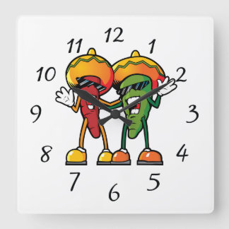Cartoon hot peppers quadratische wanduhr