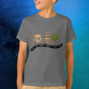 Cartoon House Road Zeichnend Kinder T - Shirt