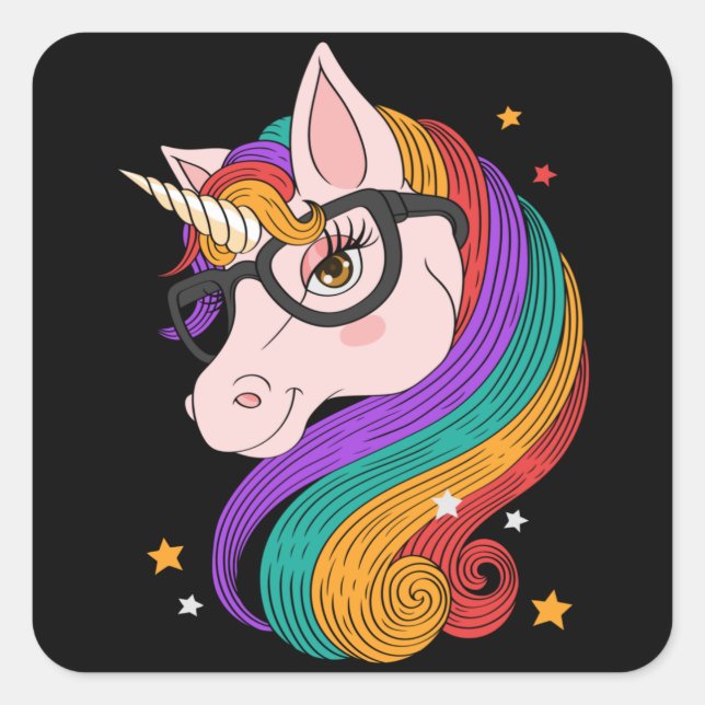 Cartoon hübsch Einhorn Quadratischer Aufkleber (Vorderseite)
