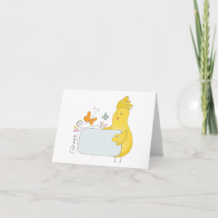 Cartoon Hühnchen mit Blume und Schmetterlingen BLA Karte