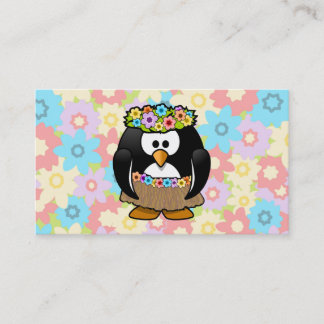 Cartoon Hula Penguin mit Blumen Visitenkarte
