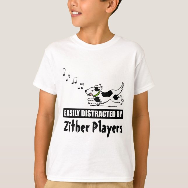 Cartoon Hund leicht von Zither-Spielern abgelenkt T-Shirt (Vorderseite)