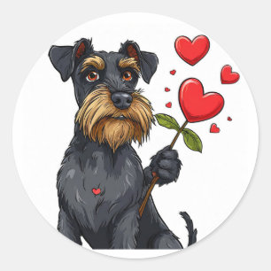 Cartoon-Hund mit Blume Runder Aufkleber