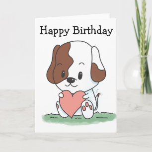 Cartoon-Hund mit Herz Geburtstag Karte