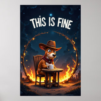 Cartoon-Hund sitzt am Tisch mit Kaffee umgeben Poster