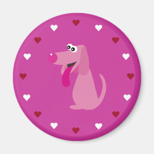 Cartoon-Hund u. Herz-kundengerechte rosa Magnet