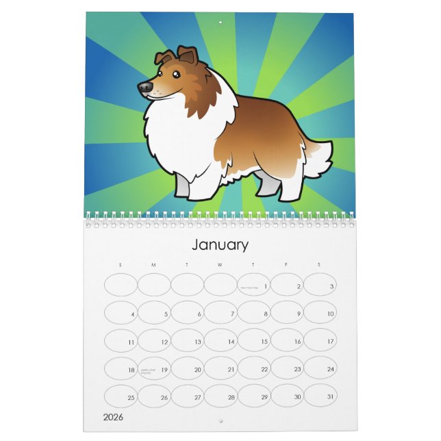 Cartoon-Hund züchtet 2012 Kalender (Jan 2026)