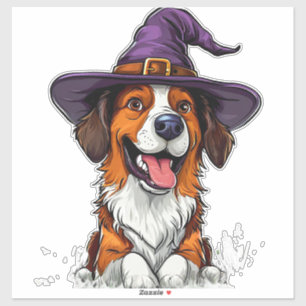 Cartoon-Hundewelpen-Hexenhut Süßer Halloween-Stil Aufkleber