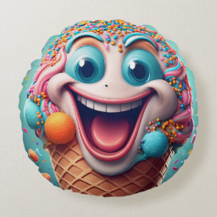 Cartoon Ice Creme Cone Round Pillow - Whimsical Rundes Kissen