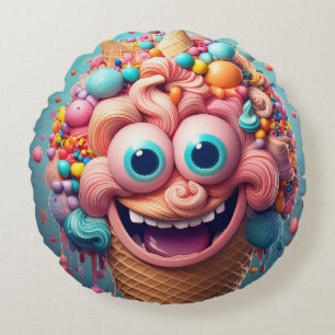 Cartoon Ice Creme Cone Round Pillow - Whimsical Rundes Kissen