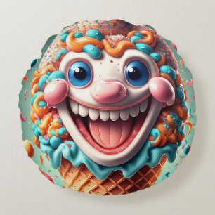 Cartoon Ice Creme Cone Round Pillow - Whimsical Rundes Kissen