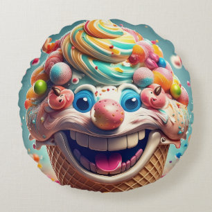 Cartoon Ice Creme Cone Round Pillow - Whimsical Rundes Kissen