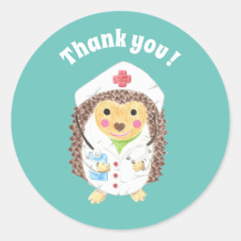 Cartoon Igel Krankenschwester danke Ihnen Umschlag Runder Aufkleber