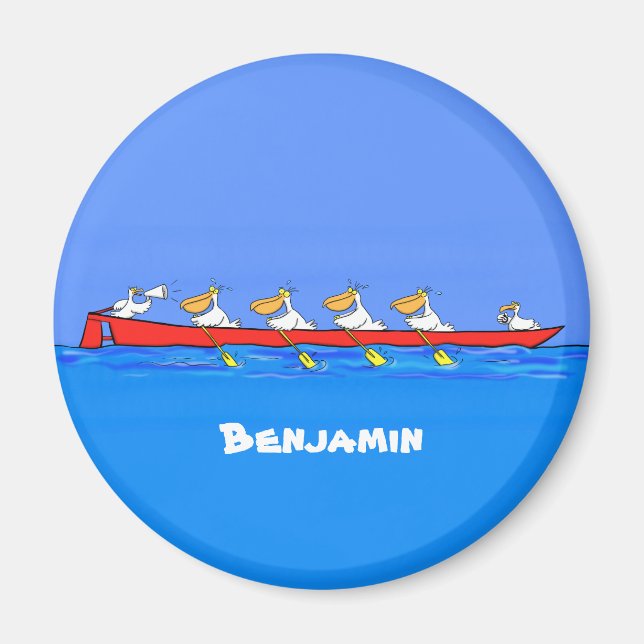 Cartoon-Illustration des Funny pelican Ruderteams Magnet (Vorne)