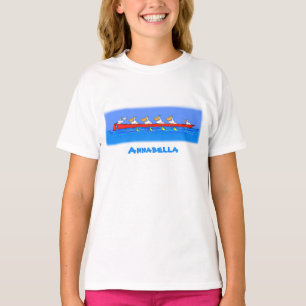 Cartoon-Illustration des Funny pelican Ruderteams T-Shirt