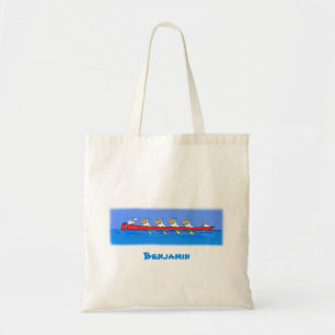 Cartoon-Illustration des Funny pelican Ruderteams Tragetasche