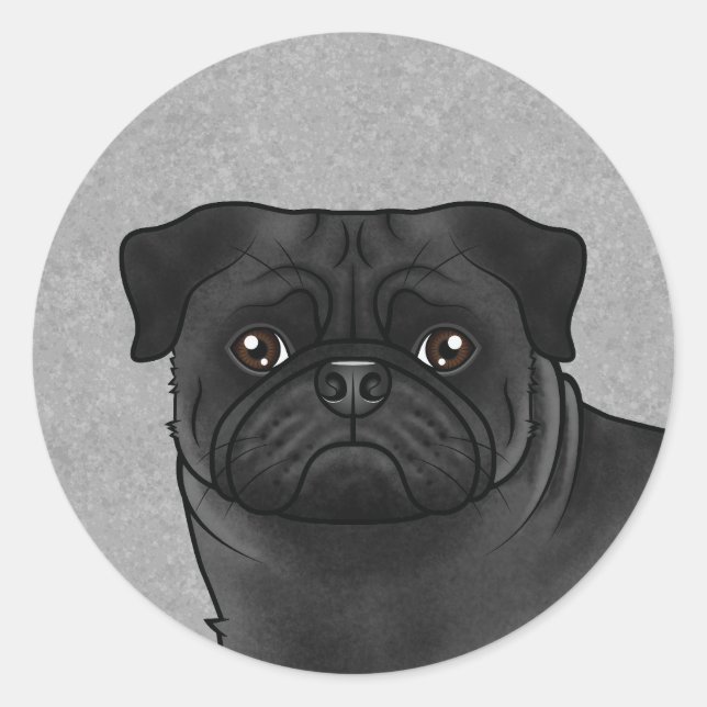 Cartoon-Illustration des Nah-up-Hundes des Schwarz Runder Aufkleber (Vorderseite)