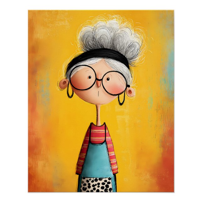 Cartoon Illustration einer Frau oder Großmutter Poster (Vorderseite)