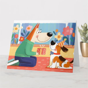 Cartoon-Illustration eines Hundes, der einem Welpe Karte
