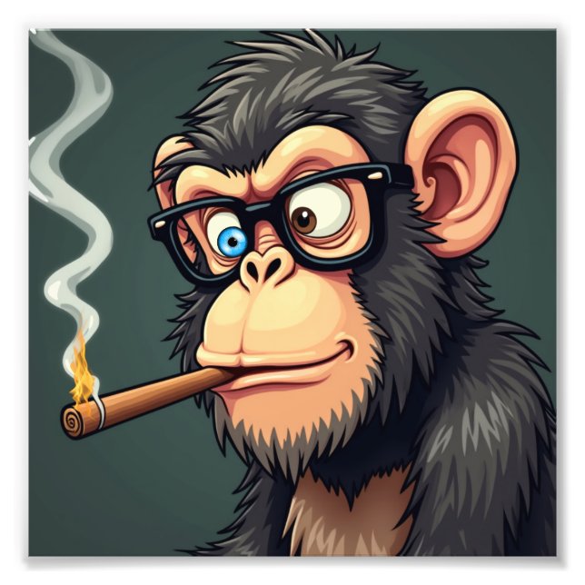 Cartoon-Illustration eines lustigen Affenrauchens Fotodruck (Vorne)