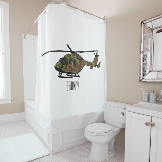 Cartoon-Illustration für Armeehubschrauber Duschvorhang (Beispiel)