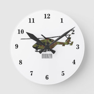 Cartoon-Illustration für Armeehubschrauber Runde Wanduhr