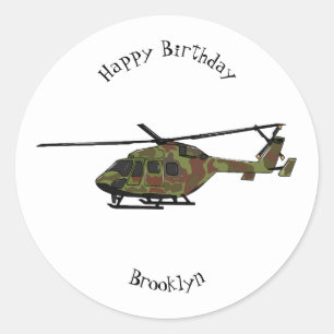 Cartoon-Illustration für Armeehubschrauber Runder Aufkleber