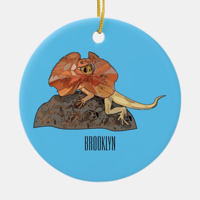 Cartoon-Illustration für den Frillenhalseidechsen Keramik Ornament (Vorne)