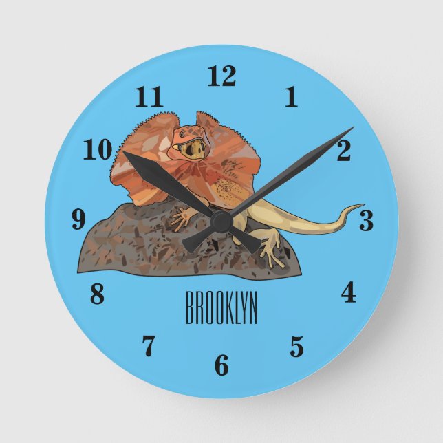 Cartoon-Illustration für den Frillenhalseidechsen Runde Wanduhr (Vorderseite)